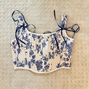 Floral Blue and White Women's Top